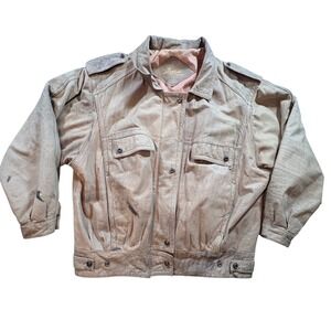 Learsi International Leather Bomber Jacket Mens L Tan Distressed Vintage 90s